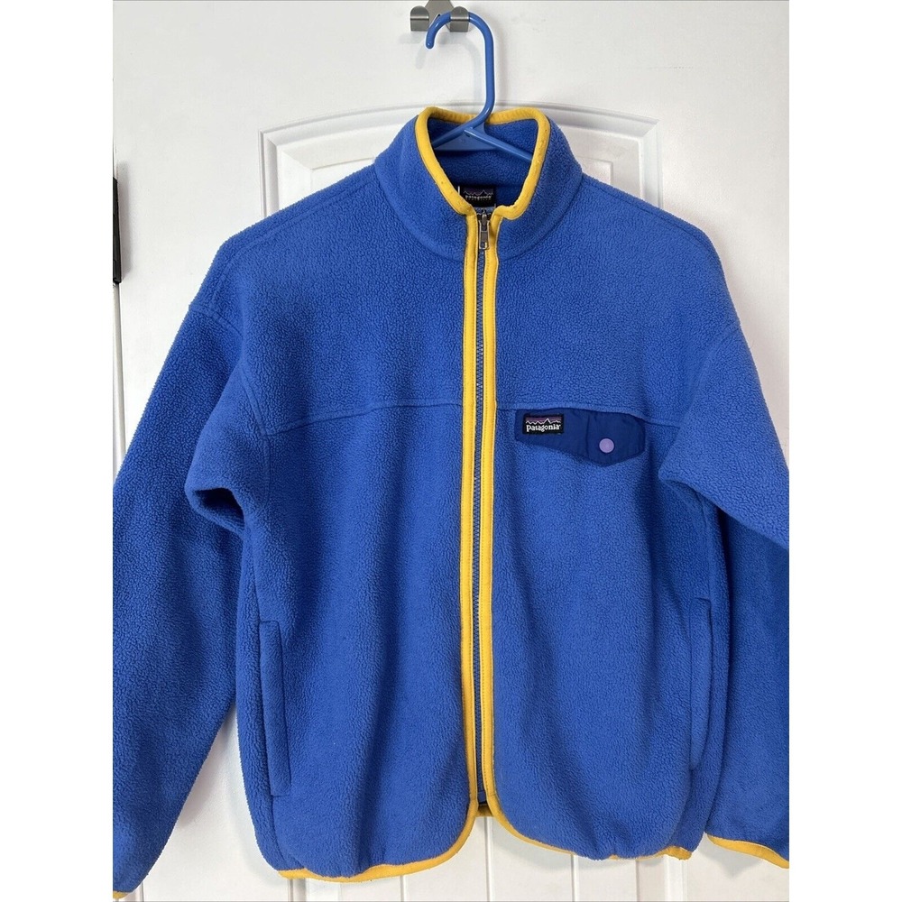 Patagonia Kids Synchilla Full Zip Up Blue Yellow Casual Jacket Sz 10 M